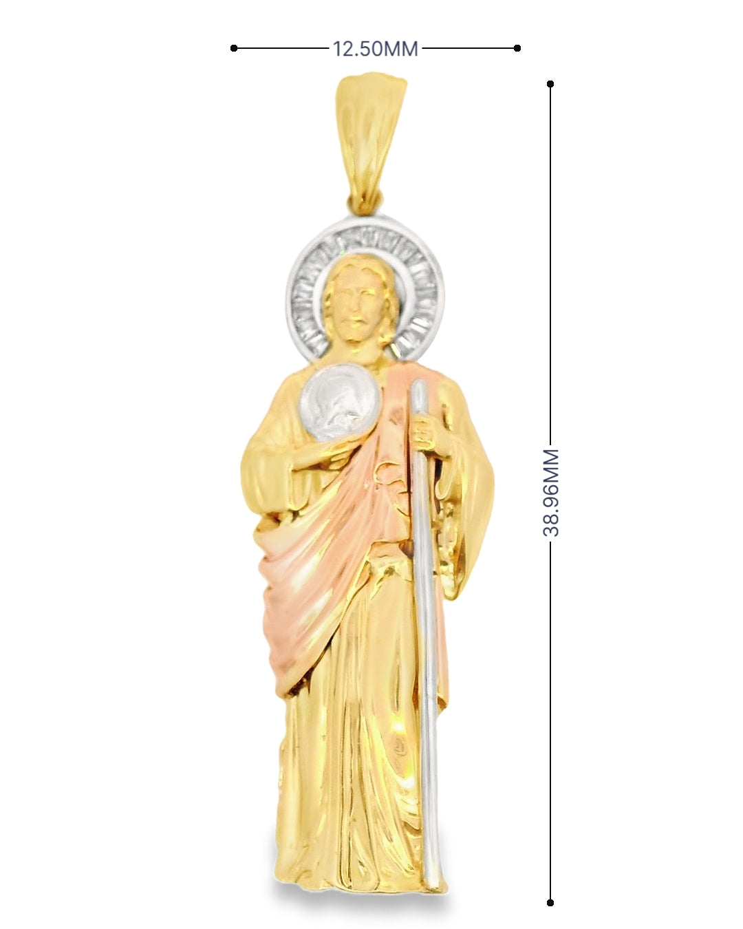 14K TRI COLOR GOLD ST. JUDE CHARM CZ 12.50MM WIDTH 38.96MM LENGTH