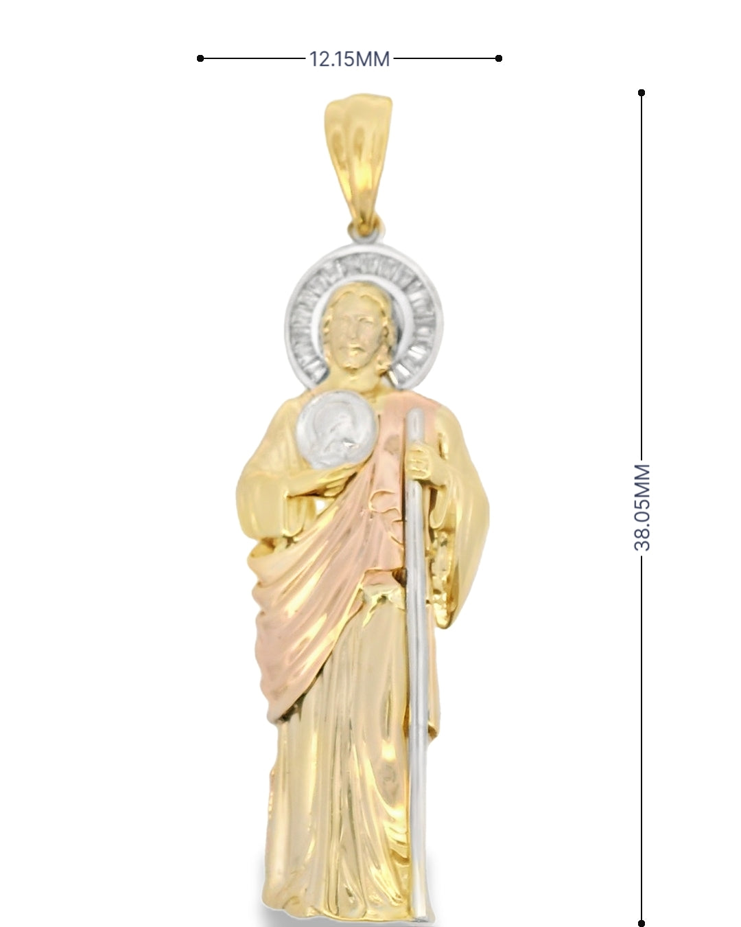 14K TRI COLOR GOLD ST. JUDE CHARM CZ 12.15MM WIDTH 38.05MM LENGTH