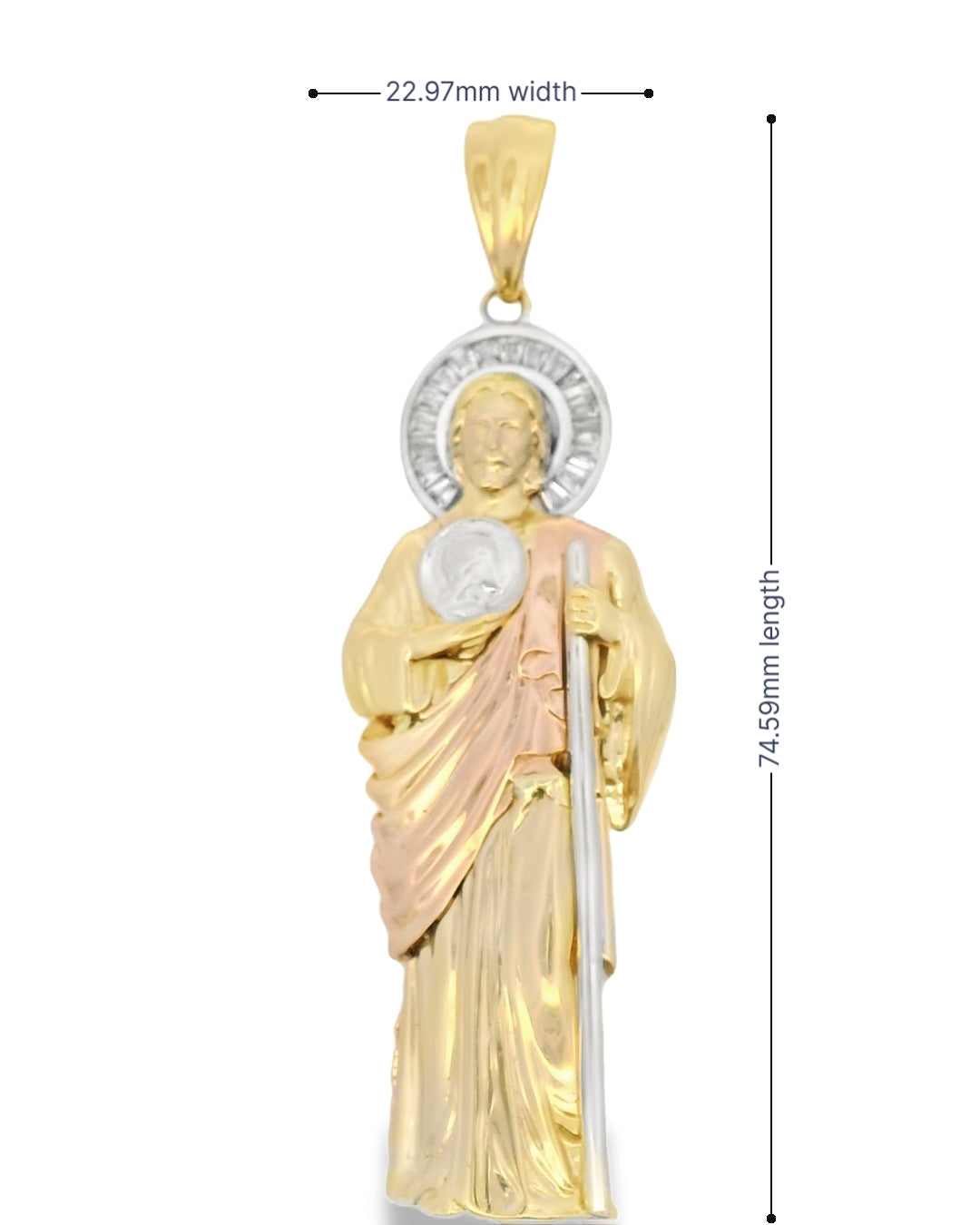 14K TRI COLOR ST. JUDE CHARM CZ 22.97MM WIDTH 74.49MM LENGTH