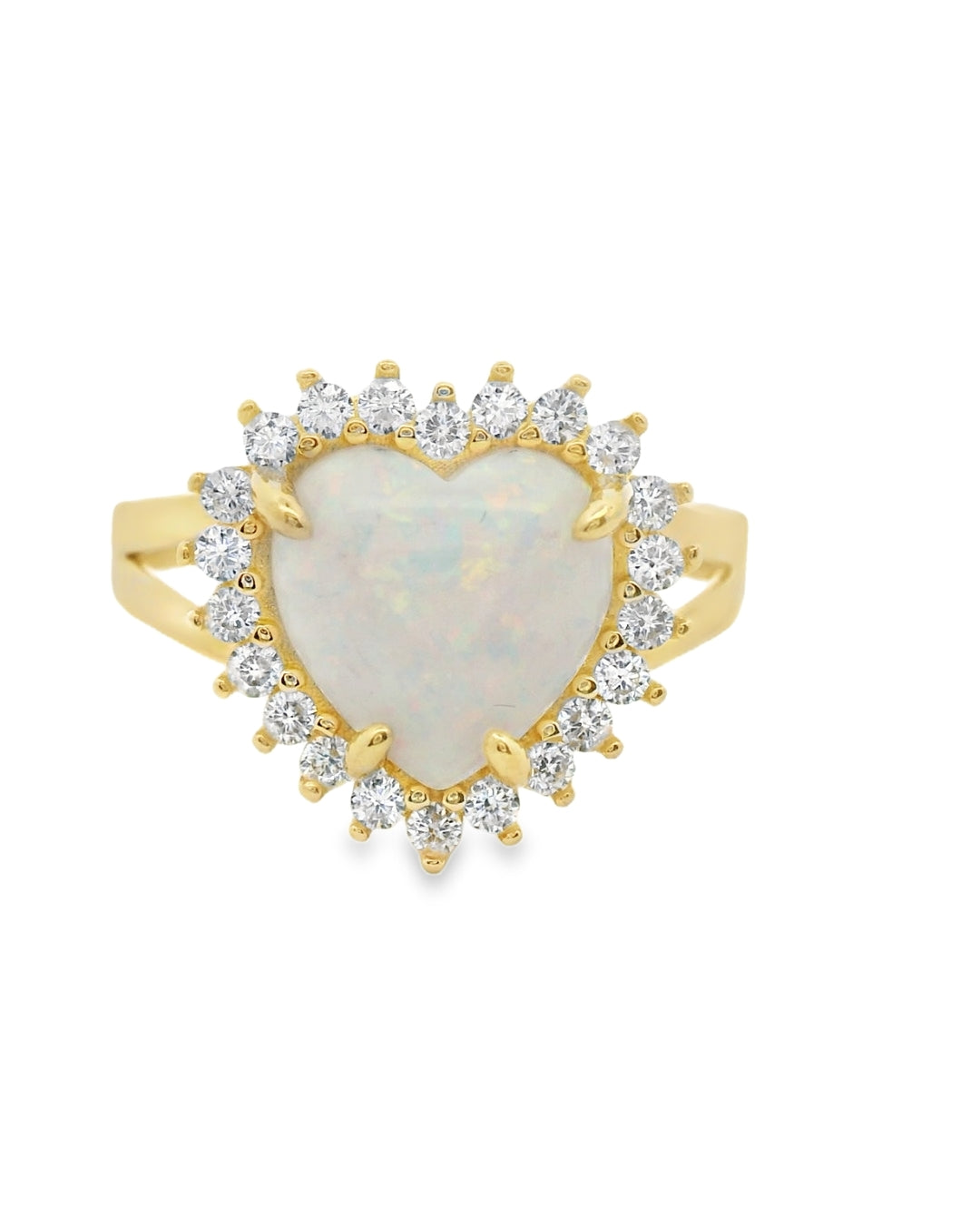 14K YELLOW GOLD HEART OPAL CZ RING SIZE 7 1/2