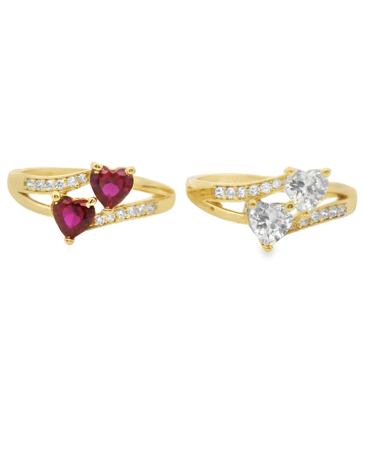 14K YELLOW GOLD DOUBLE HEART ASSORTED CZ SIZE 8 3/4
