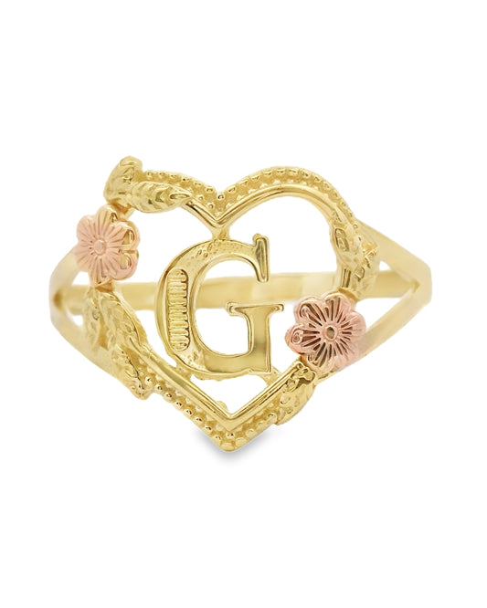 14K YELLOW AND PINK GOLD HEART INITIAL G RING SIZE 8