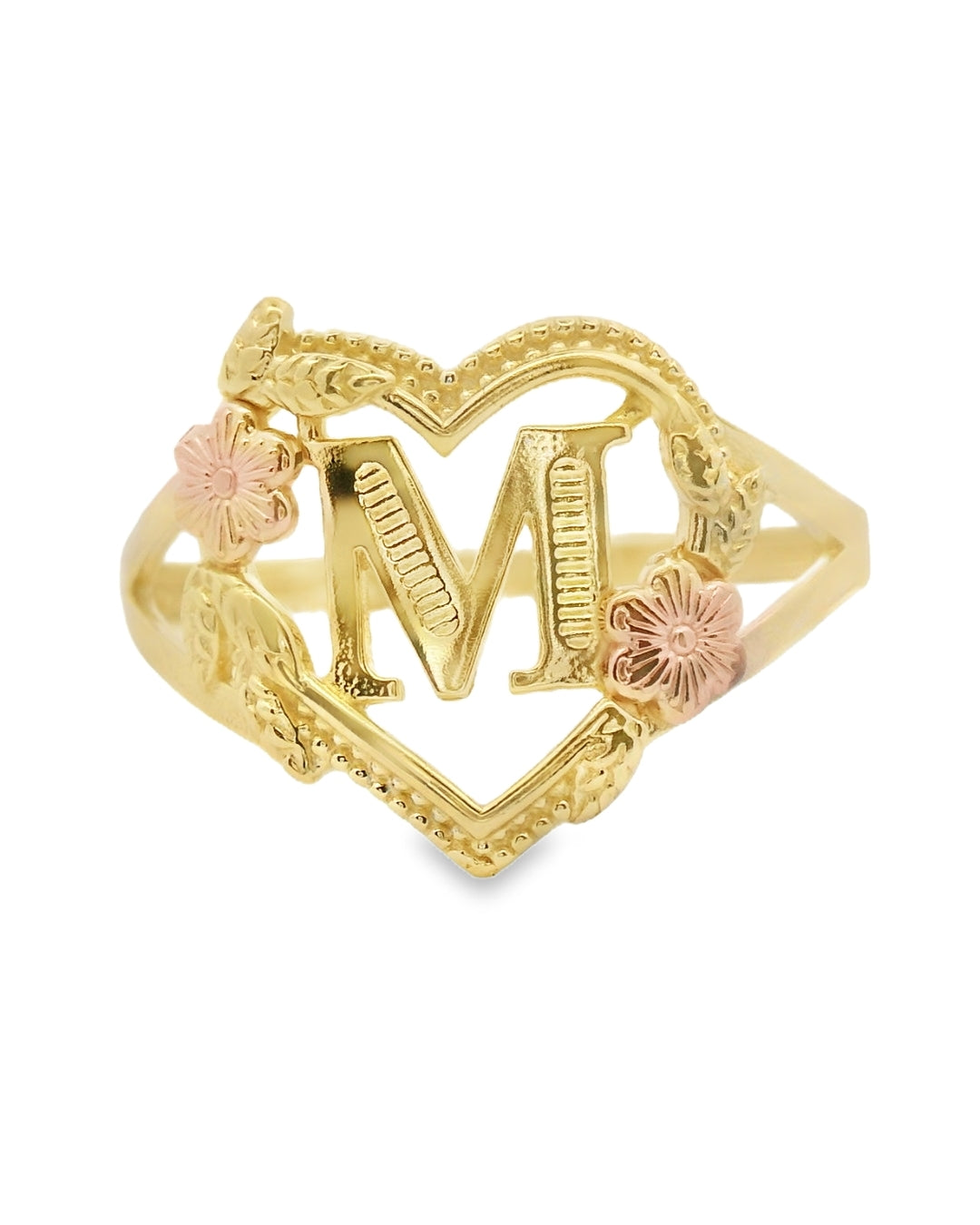 14K YELLOW AND PINK GOLD HEART INITIAL M RING SIZE 8