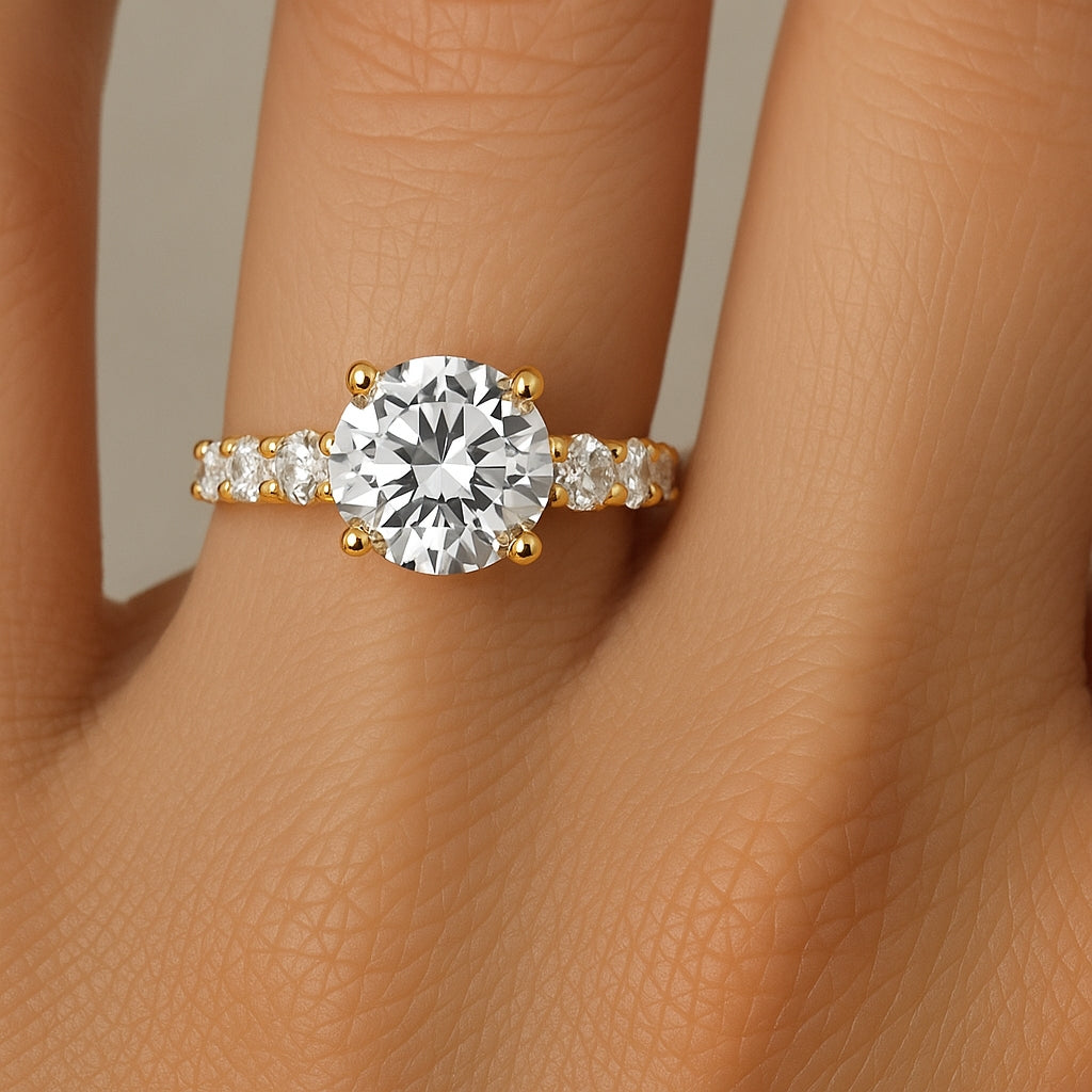 14K YELLOW GOLD ROUND LAB GROWN DIAMOND 3.00CTW SIZE 6 3/4