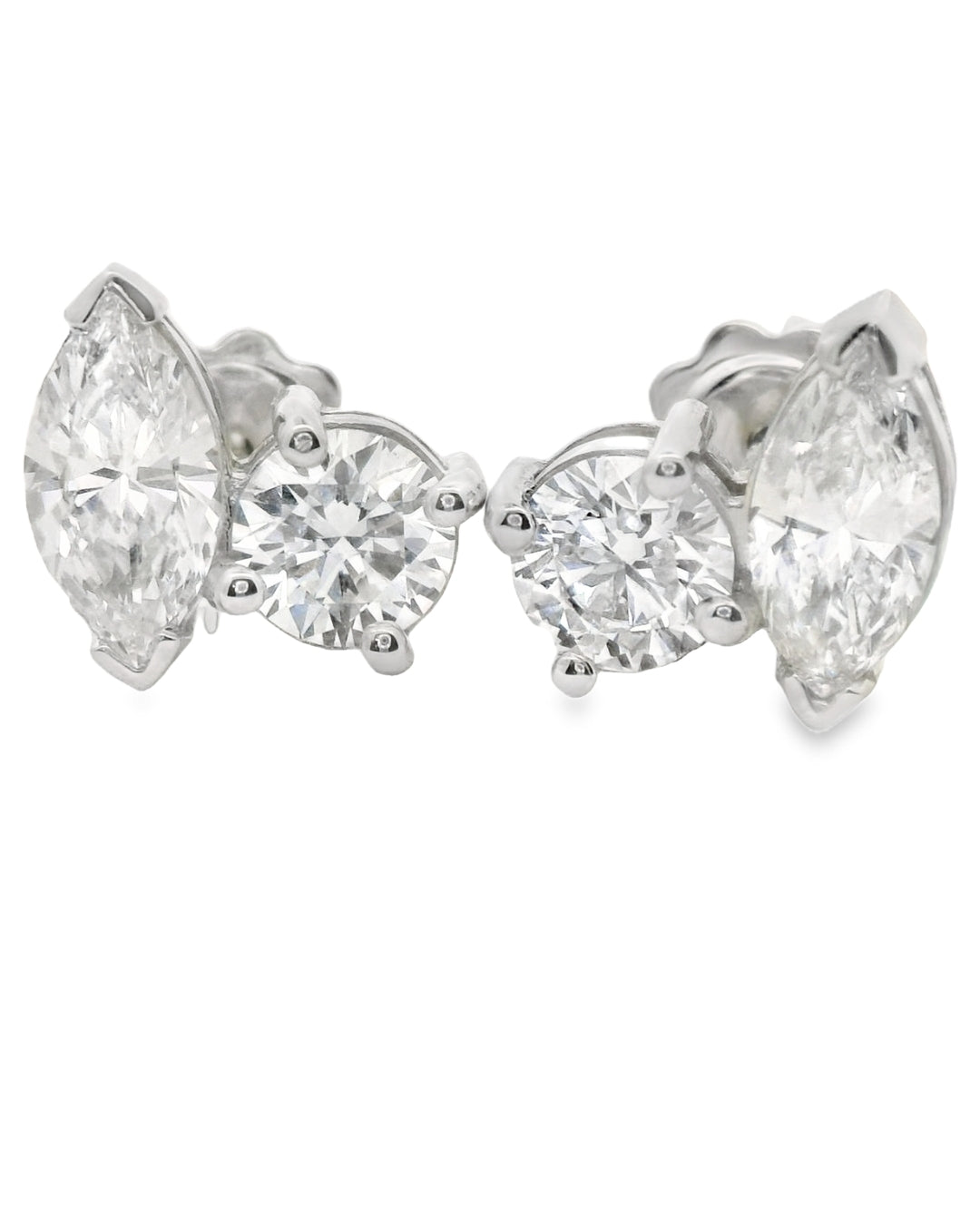 14K WHITE GOLD STUD EARRINGS WITH LAB MARQUISE DIAMOND WOMEN