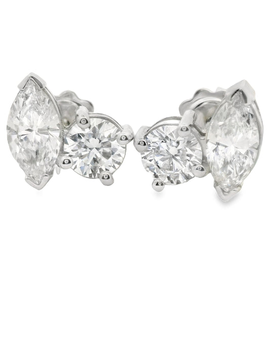 14K WHITE GOLD STUD EARRINGS WITH LAB MARQUISE DIAMOND WOMEN