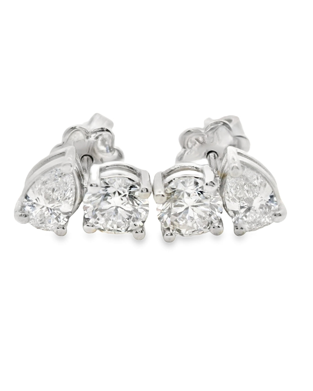 14K WHITE GOLD STUD EARRINGS LAB PEAR/ROUND DIAMOND WOMEN