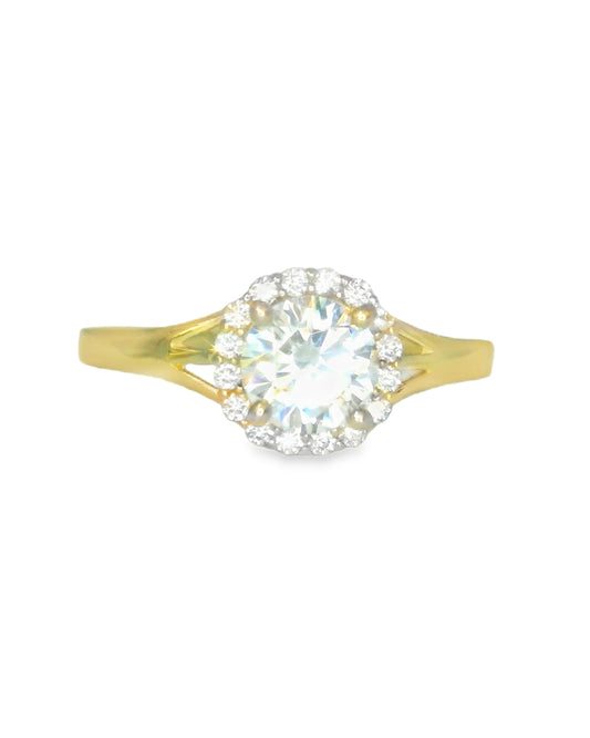 14K YELLOW GOLD FANCY RING SIZE 8 1/4 WHITE CZ 1.9G