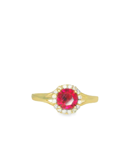 14K YELLOW GOLD RING SIZE 8 1/4 RED ROUND CZ 1.8G