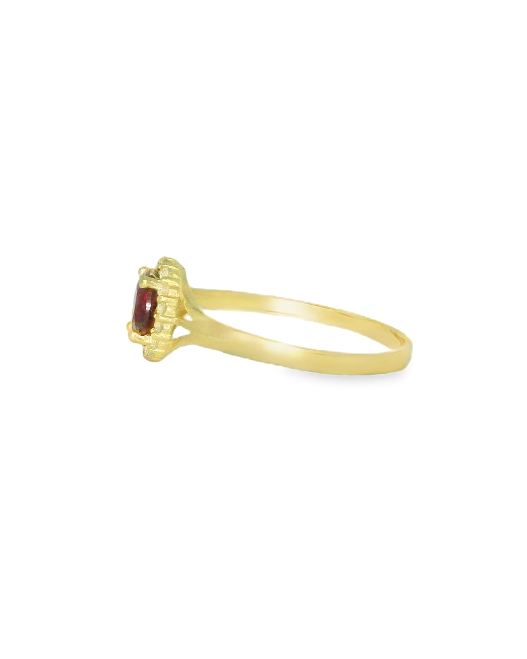14K YELLOW GOLD RING SIZE 8 1/4 RED ROUND CZ 1.8G