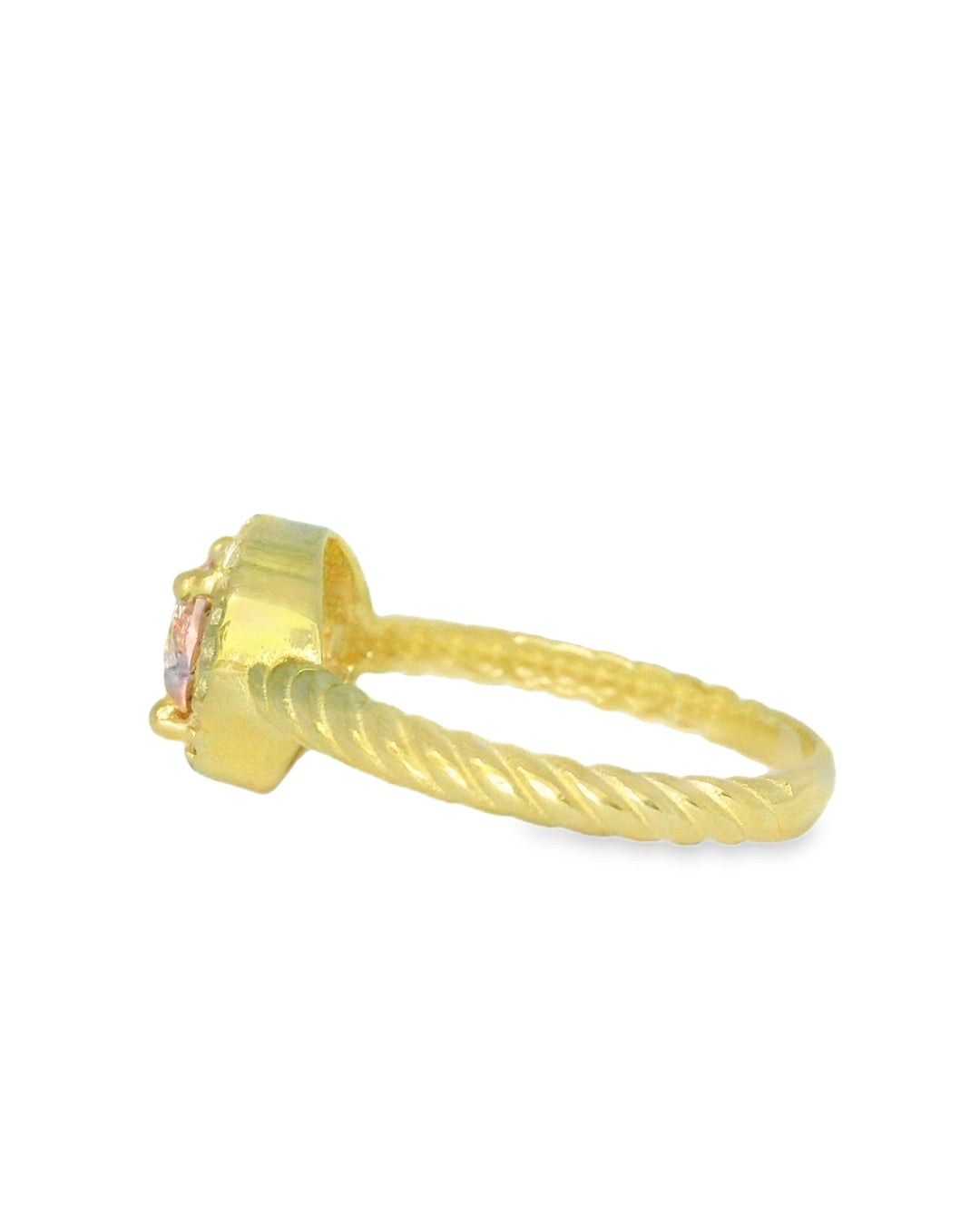 14K YELLOW GOLD RING SIZE 7 1/4 PINK ROUND CZ 3G