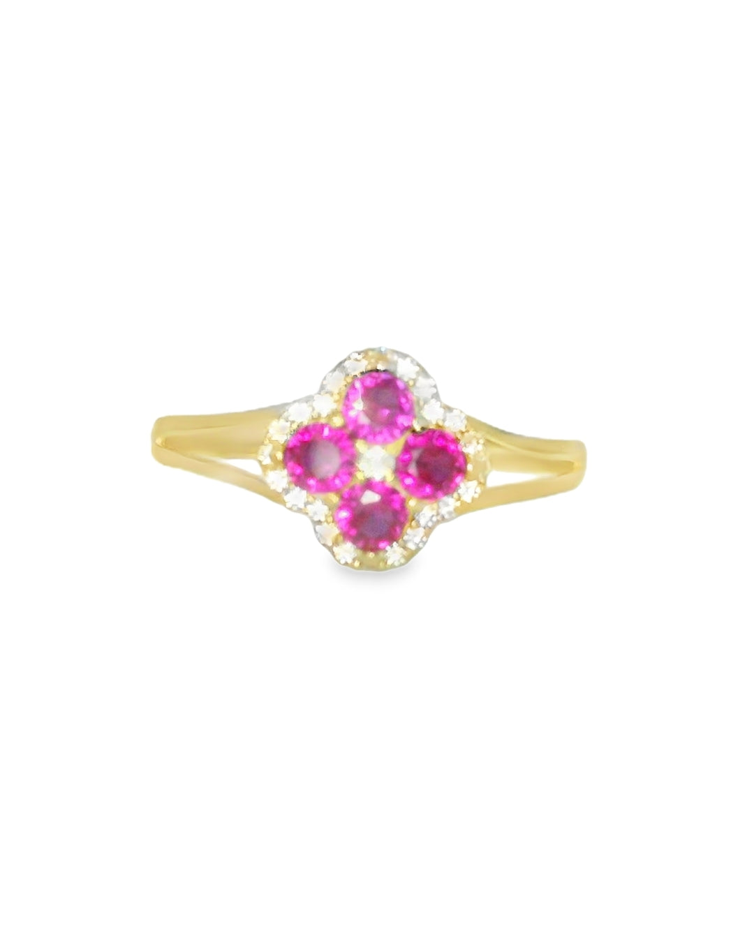 14K YELLOW GOLD RING SIZE 8 1/2 RED CZ 1.8G