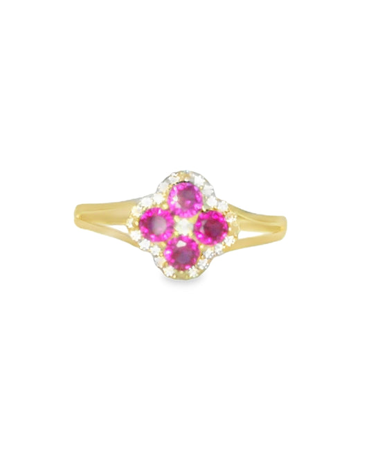 14K YELLOW GOLD RING SIZE 8 1/2 RED CZ 1.8G