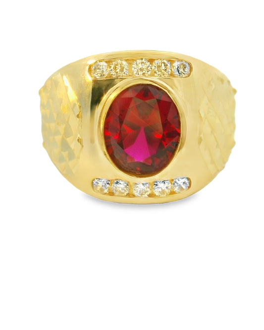 14K YELLOW SOLID GOLD NUGGET RING SIZE 11 CZ 7.6G