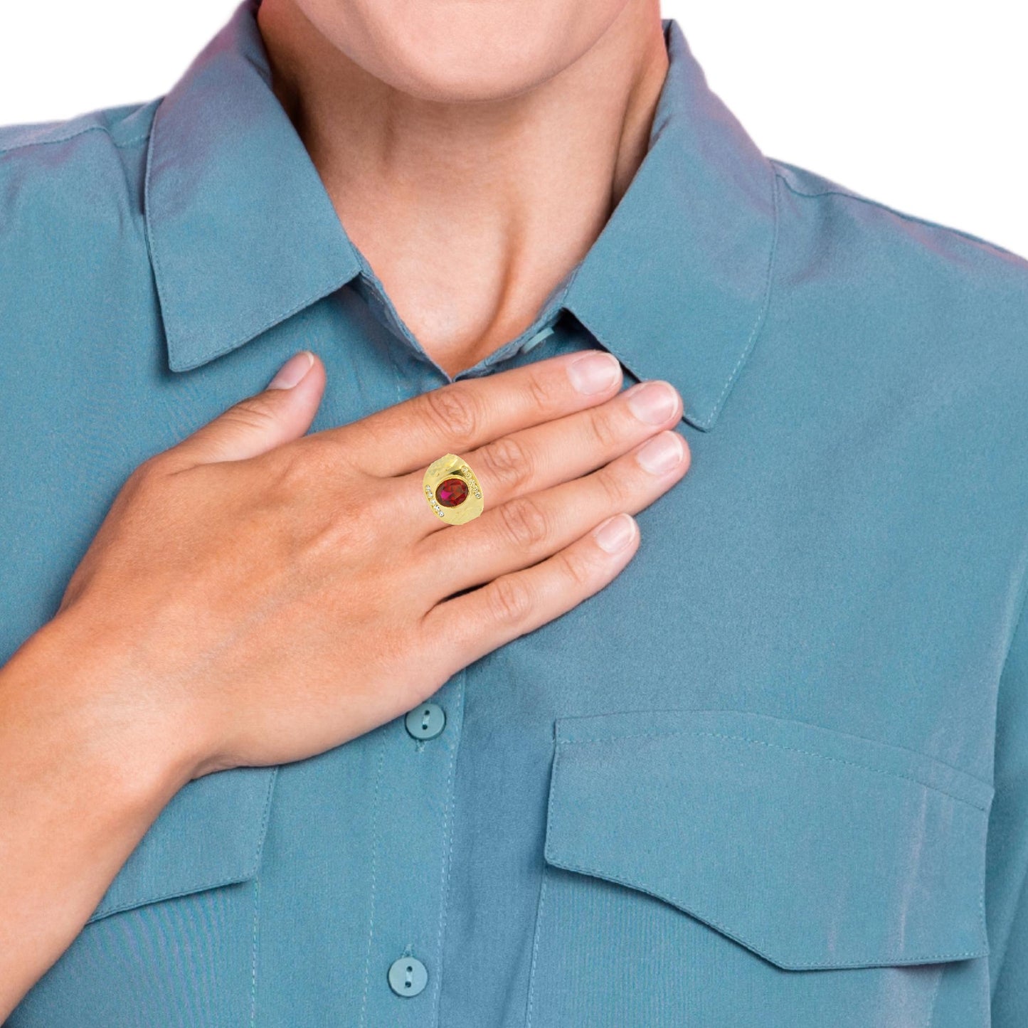 14K YELLOW SOLID GOLD NUGGET RING SIZE 11 CZ 7.6G
