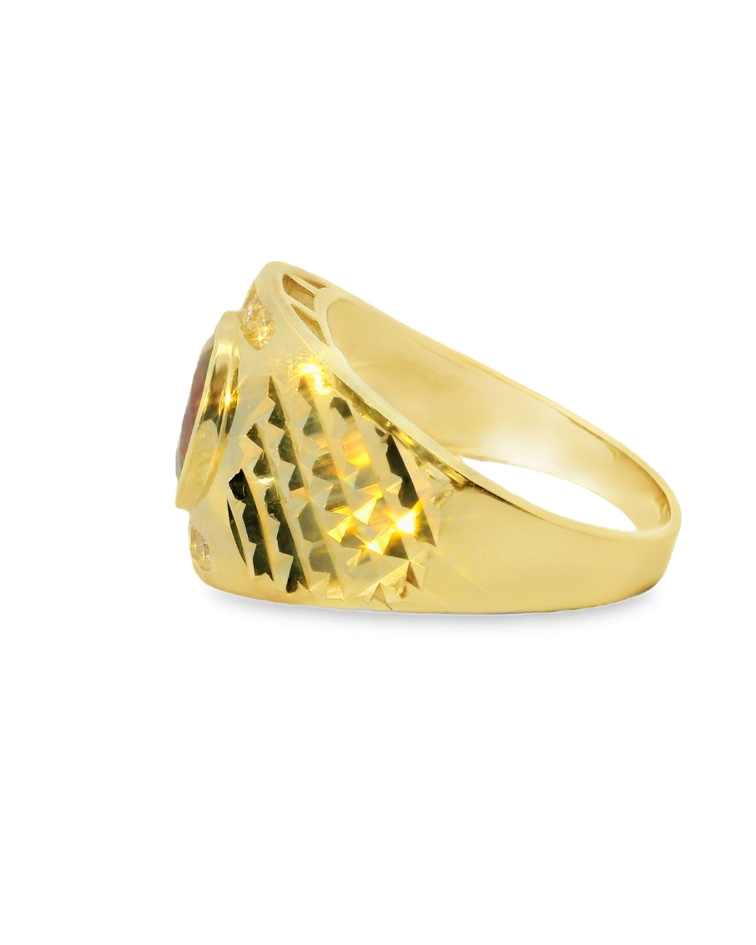 14K YELLOW SOLID GOLD NUGGET RING SIZE 11 CZ 7.6G