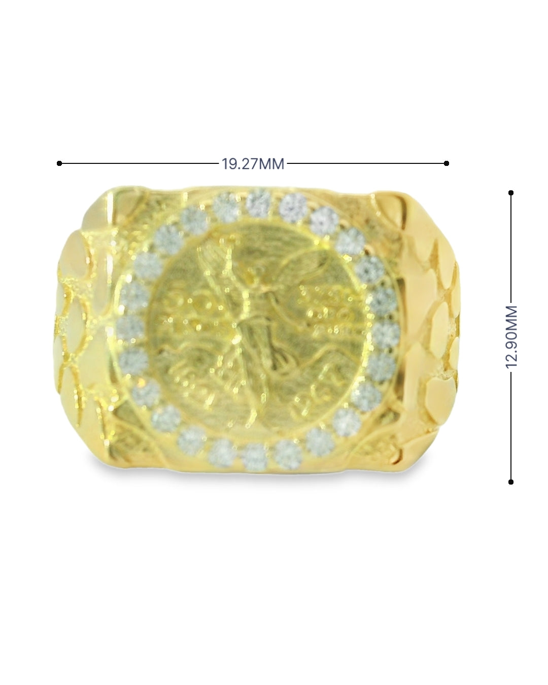 14K YELLOW GOLD SOLID NUGGET CENTENARIO RING SIZE 7 1/2 CZ 4.4G