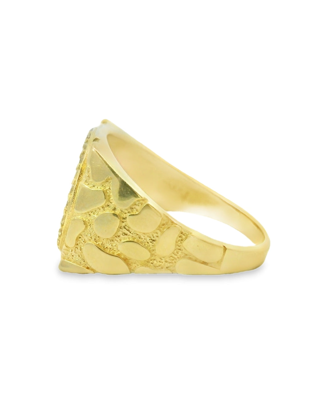 14K YELLOW GOLD SOLID NUGGET CENTENARIO RING SIZE 7 1/2 CZ 4.4G