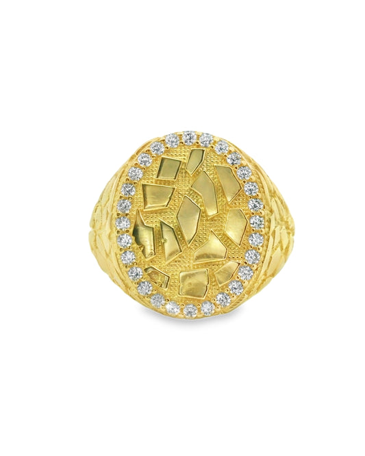 14K YELLOW GOLD SOLID OVAL NUGGET RING SIZE 9 3/4 CZ 5.8G