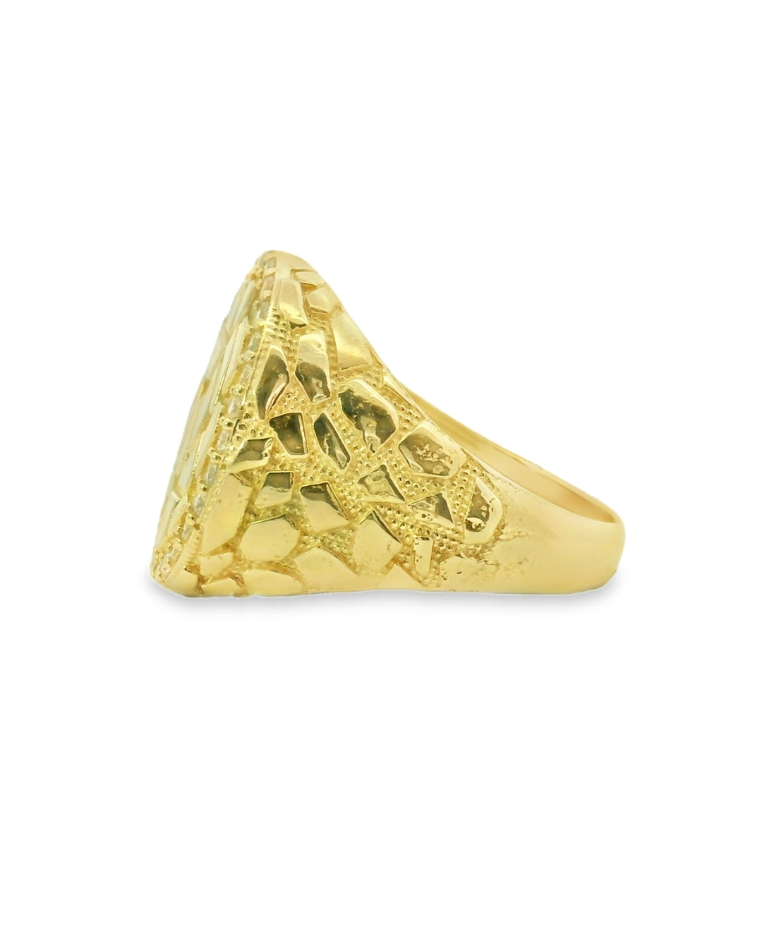 14K YELLOW GOLD SOLID OVAL NUGGET RING SIZE 9 3/4 CZ 5.8G