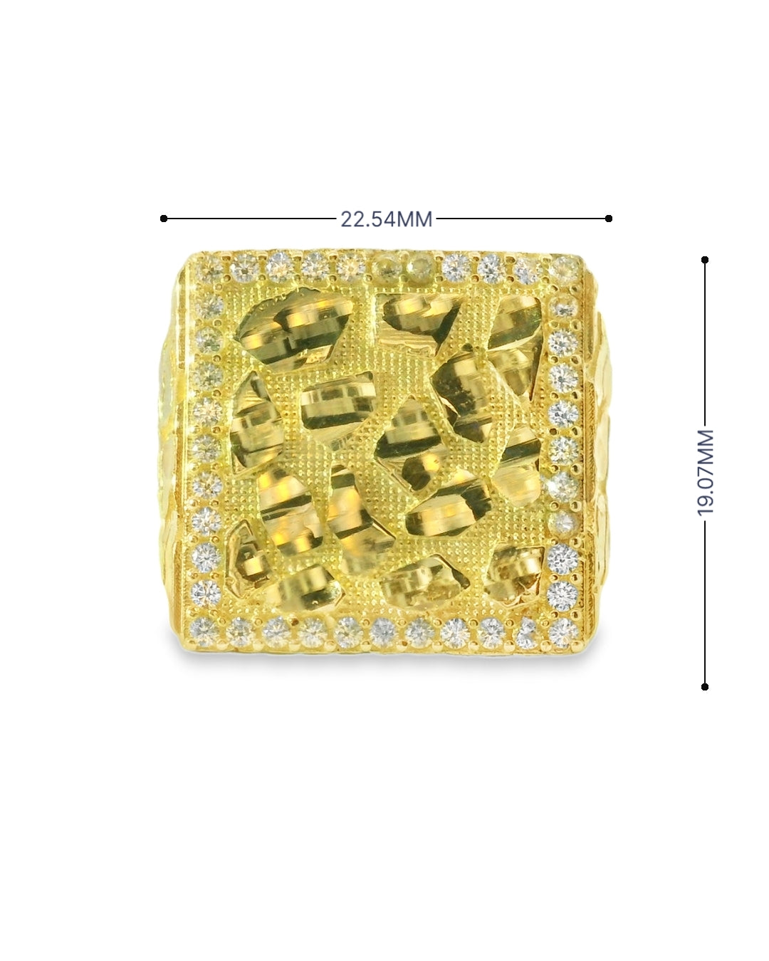 14K YELLOW GOLD SOLID NUGGET SQUARE RING SIZE 9 3/4 CZ 8.5G