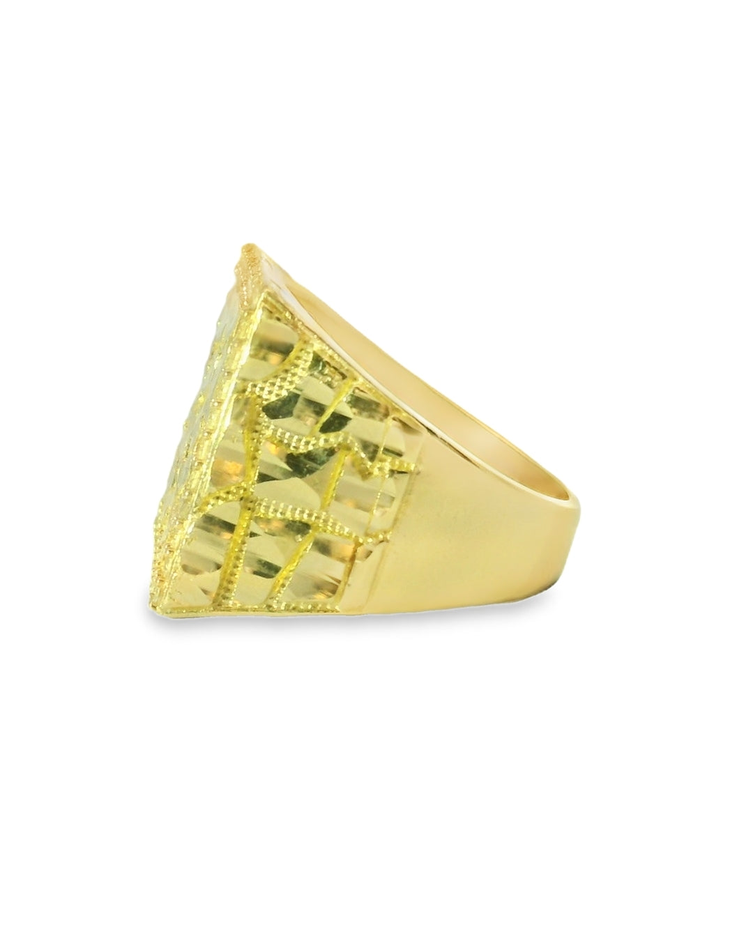 14K YELLOW GOLD SOLID NUGGET SQUARE RING SIZE 9 3/4 CZ 8.5G