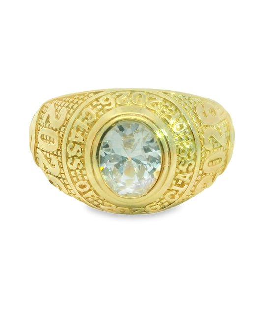 14K YELLOW GOLD SOLID 2026 GRADUATION WHITE SIZE 9 3/4 WHITE CZ 7.8G