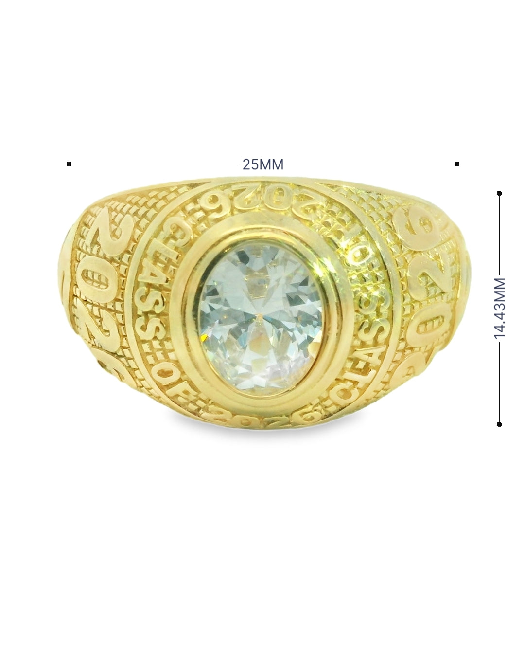 14K YELLOW GOLD SOLID 2026 GRADUATION WHITE SIZE 9 3/4 WHITE CZ 7.8G