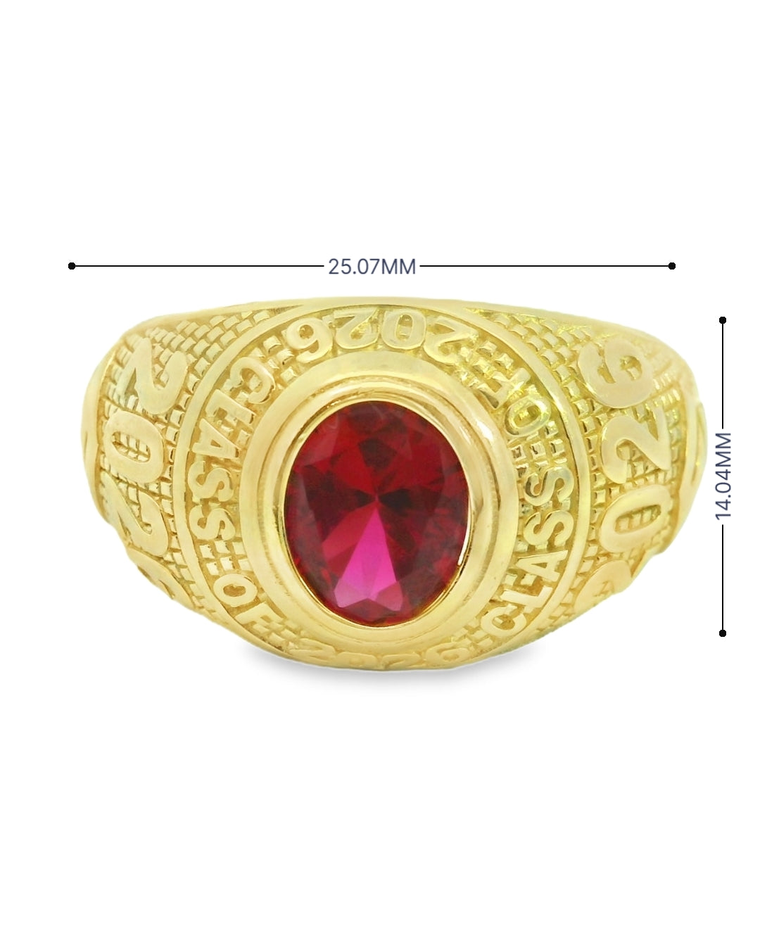 14K YELLOW GOLD SOLID 2026 GRADUATION SIZE 10 RED CZ 7.5G
