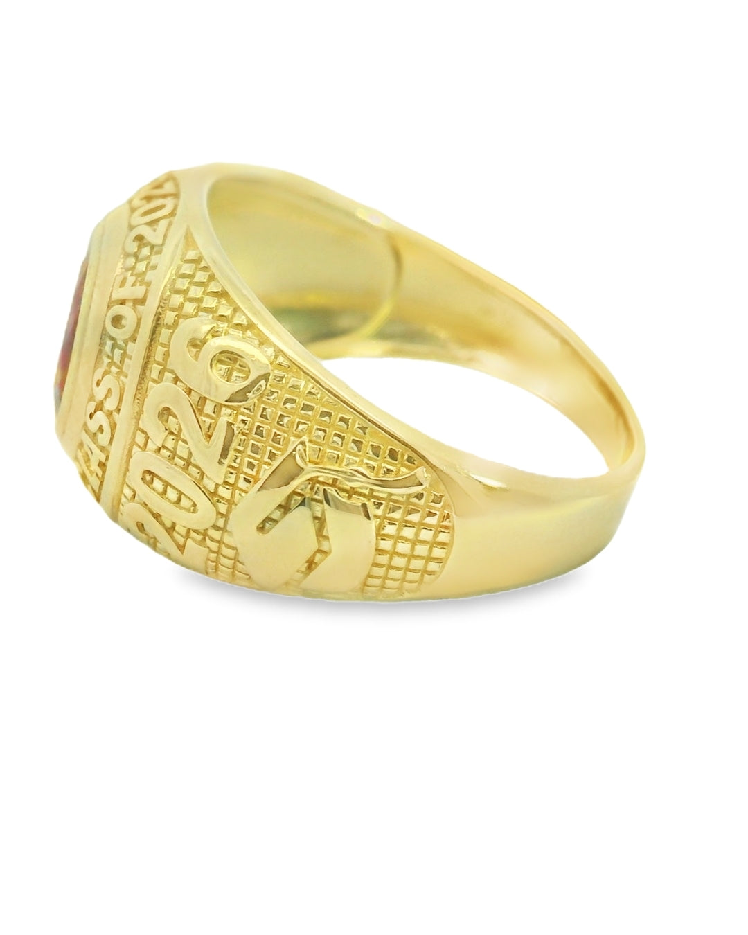 14K YELLOW GOLD SOLID 2026 GRADUATION SIZE 10 RED CZ 7.5G