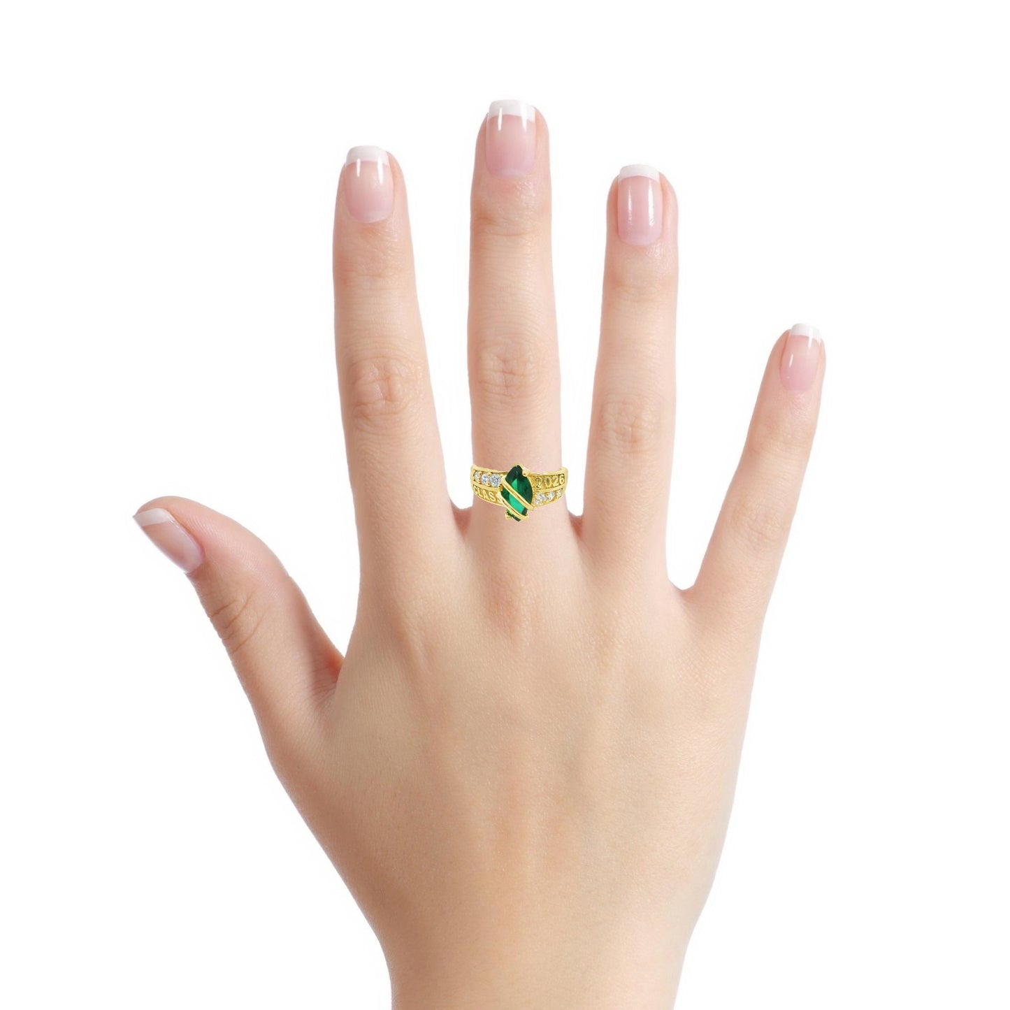 14K YELLOW GOLD SOLID 2026 GRADUATION RING MARQUISE SIZE 8 1/4 GREEN CZ 3.8G