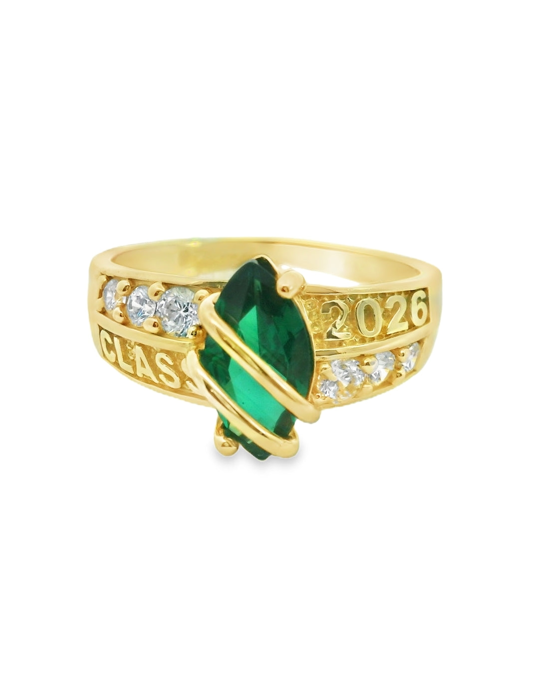14K YELLOW GOLD SOLID 2026 GRADUATION RING MARQUISE SIZE 8 1/4 GREEN CZ 3.8G