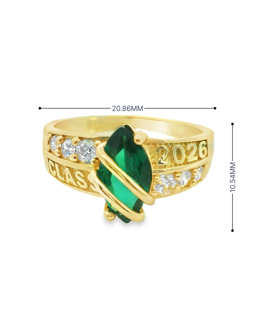 14K YELLOW GOLD SOLID 2026 GRADUATION RING MARQUISE SIZE 8 1/4 GREEN CZ 3.8G