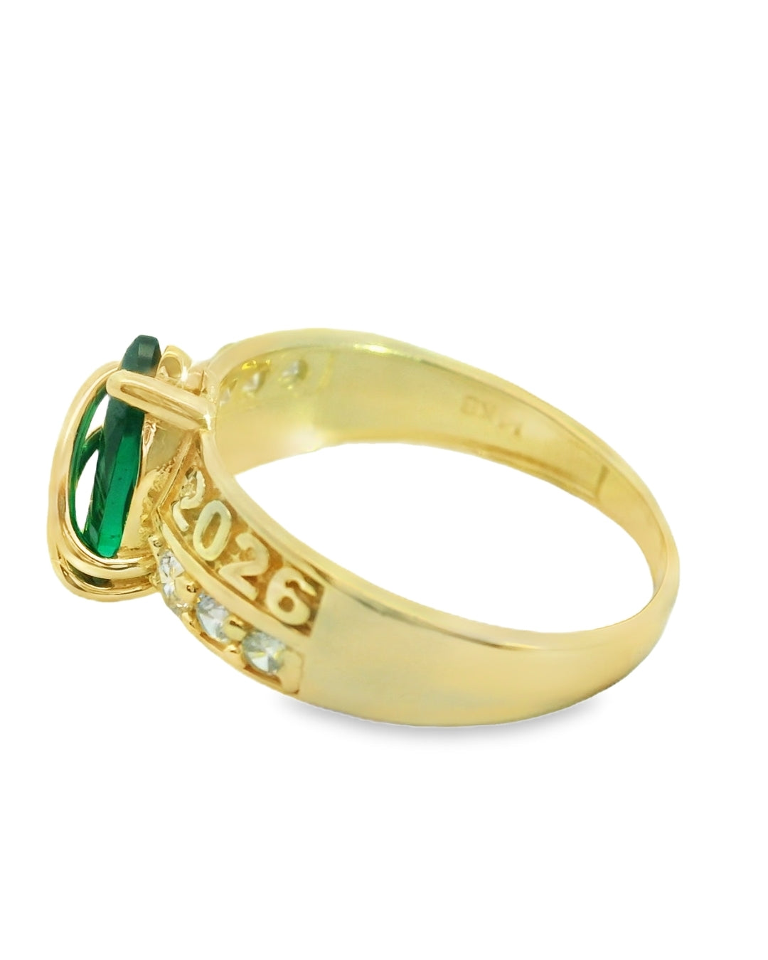 14K YELLOW GOLD SOLID 2026 GRADUATION RING MARQUISE SIZE 8 1/4 GREEN CZ 3.8G