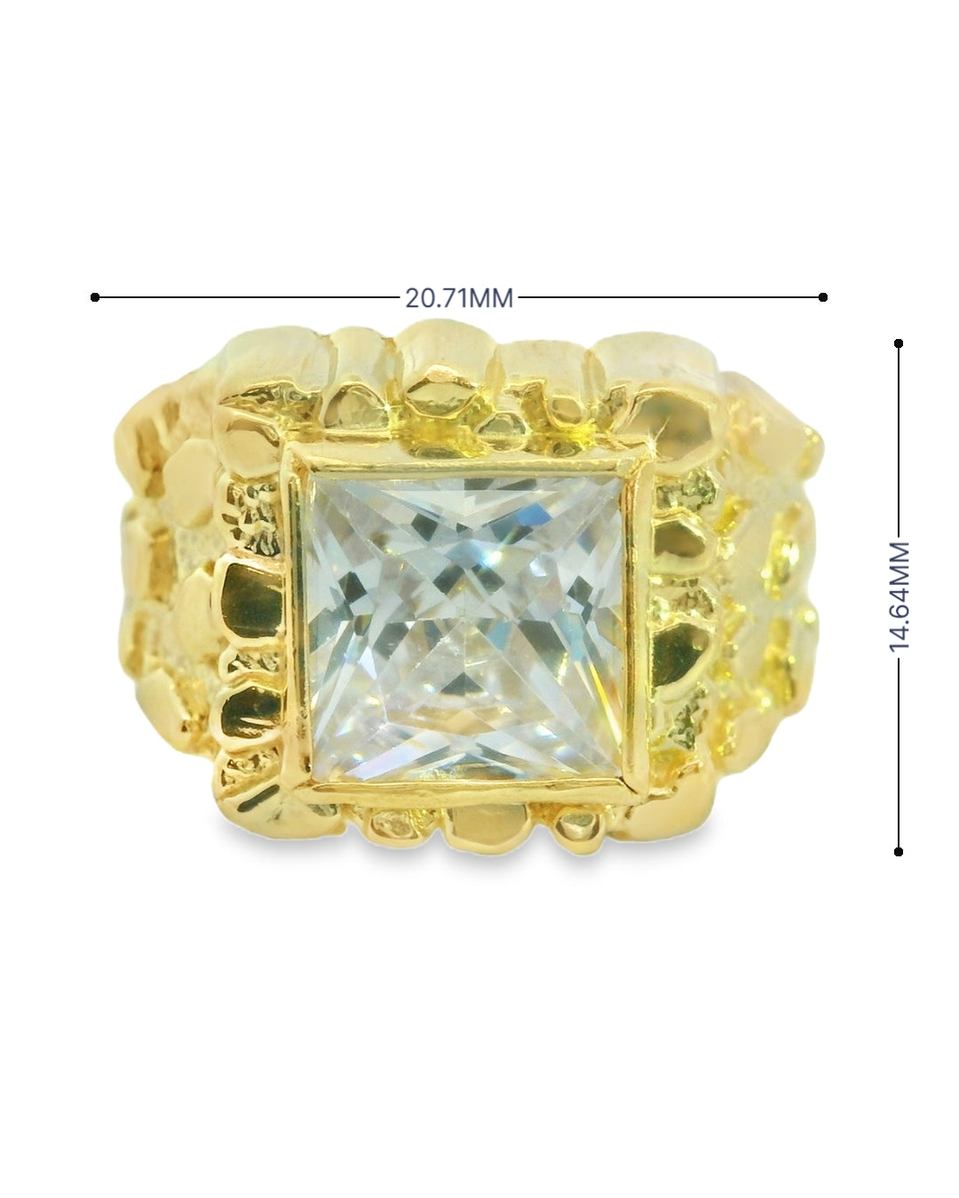 14K YELLOW GOLD SOLID SQUARE RING SIZE 9 WHITE CZ 7.8G