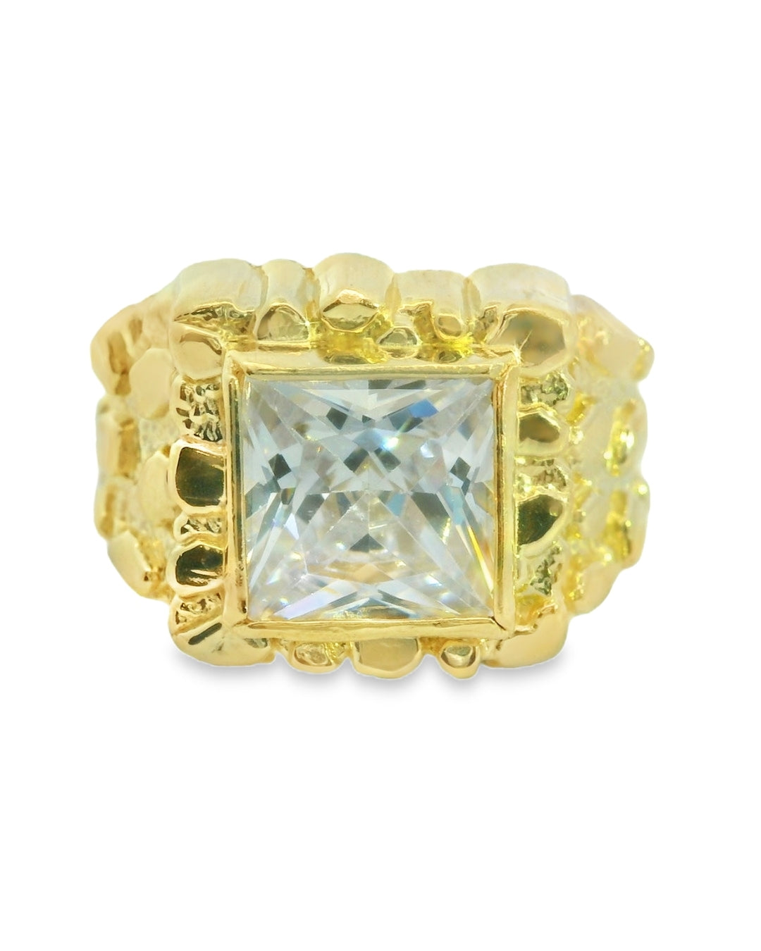 14K YELLOW GOLD SOLID SQUARE RING SIZE 9 WHITE CZ 7.8G