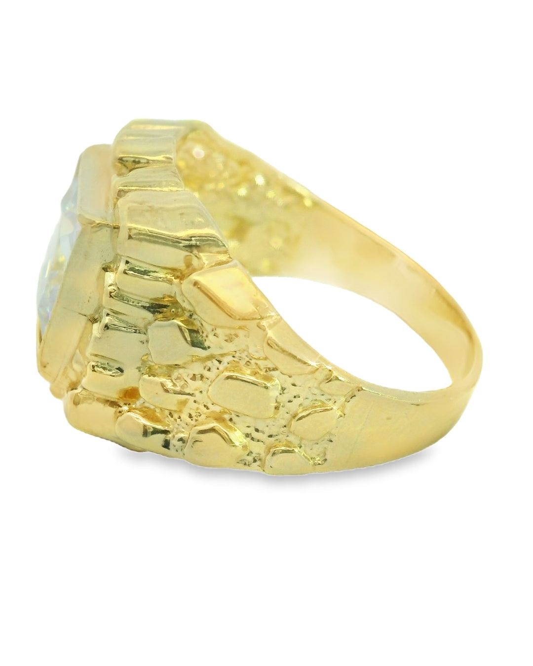 14K YELLOW GOLD SOLID SQUARE RING SIZE 9 WHITE CZ 7.8G