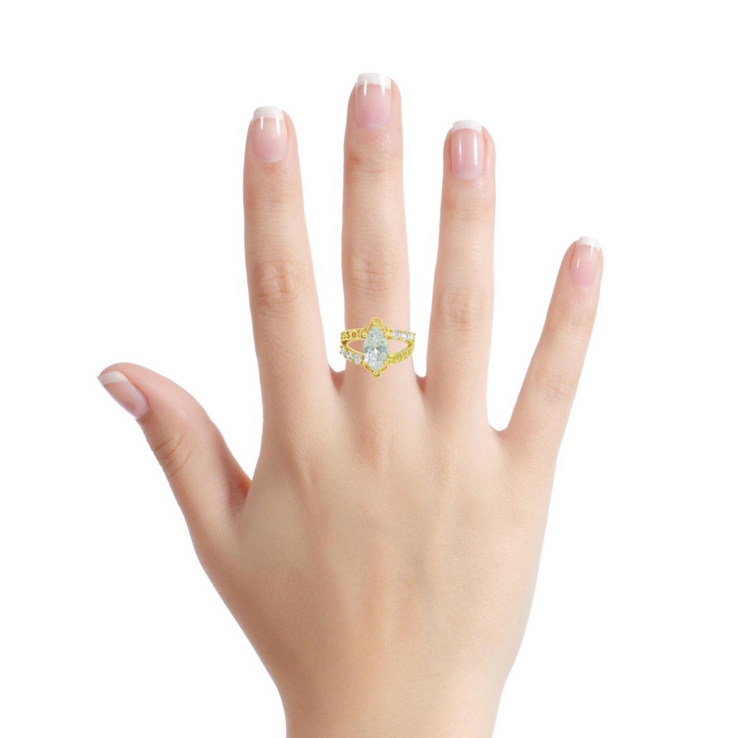 14K YELLOW GOLD SOLID 2026 GRADUATION MARQUISE SIZE 8 1/4 WHITE CZ 4.9G
