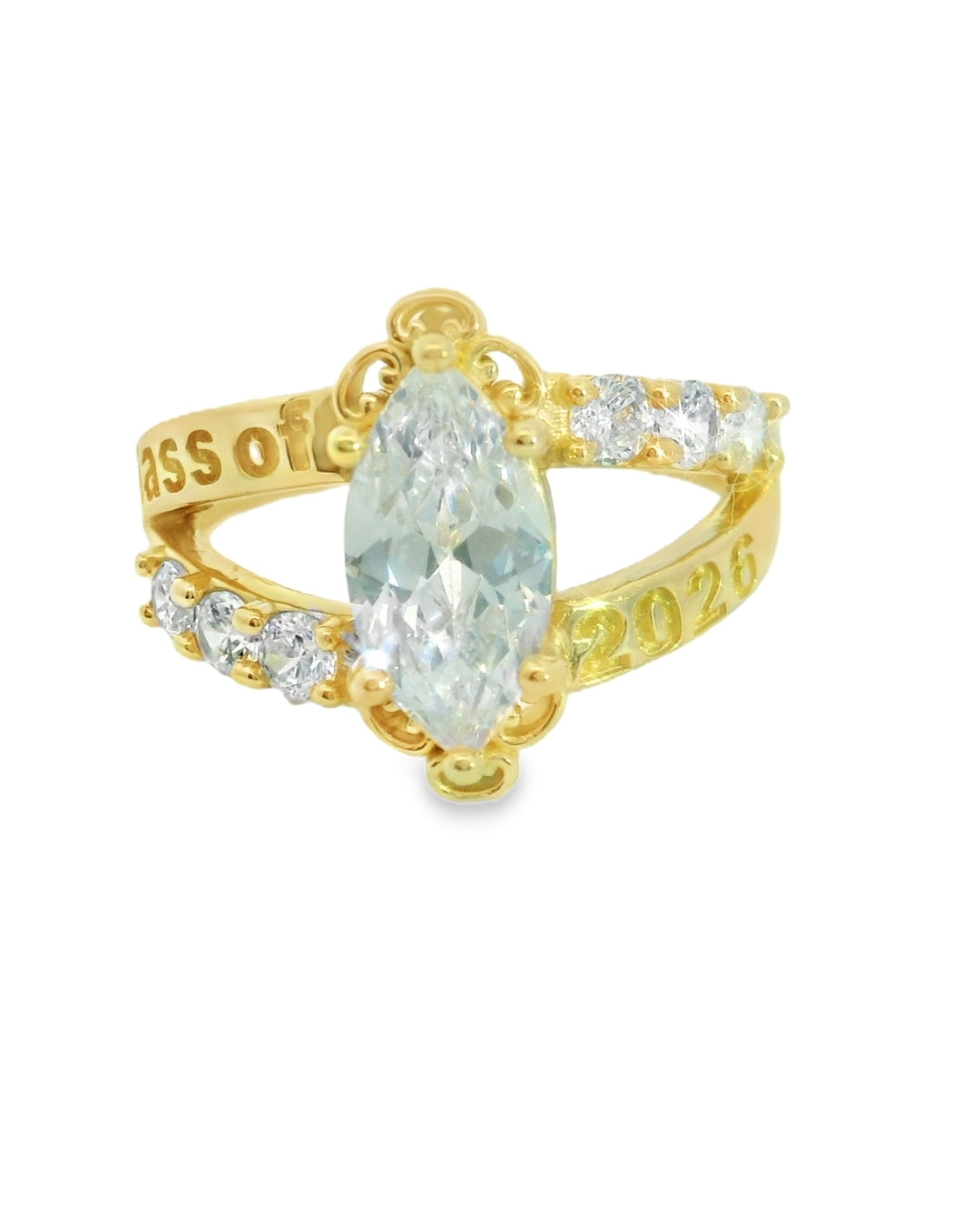 14K YELLOW GOLD SOLID 2026 GRADUATION MARQUISE SIZE 8 1/4 WHITE CZ 4.9G