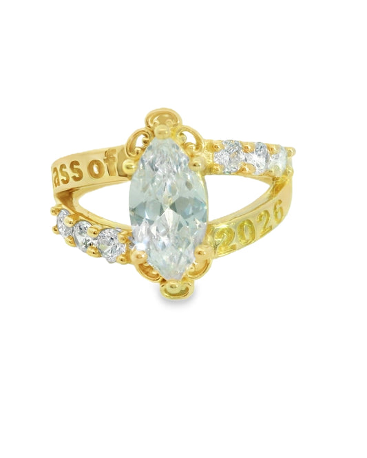 14K YELLOW GOLD SOLID 2026 GRADUATION MARQUISE SIZE 8 1/4 WHITE CZ 4.9G