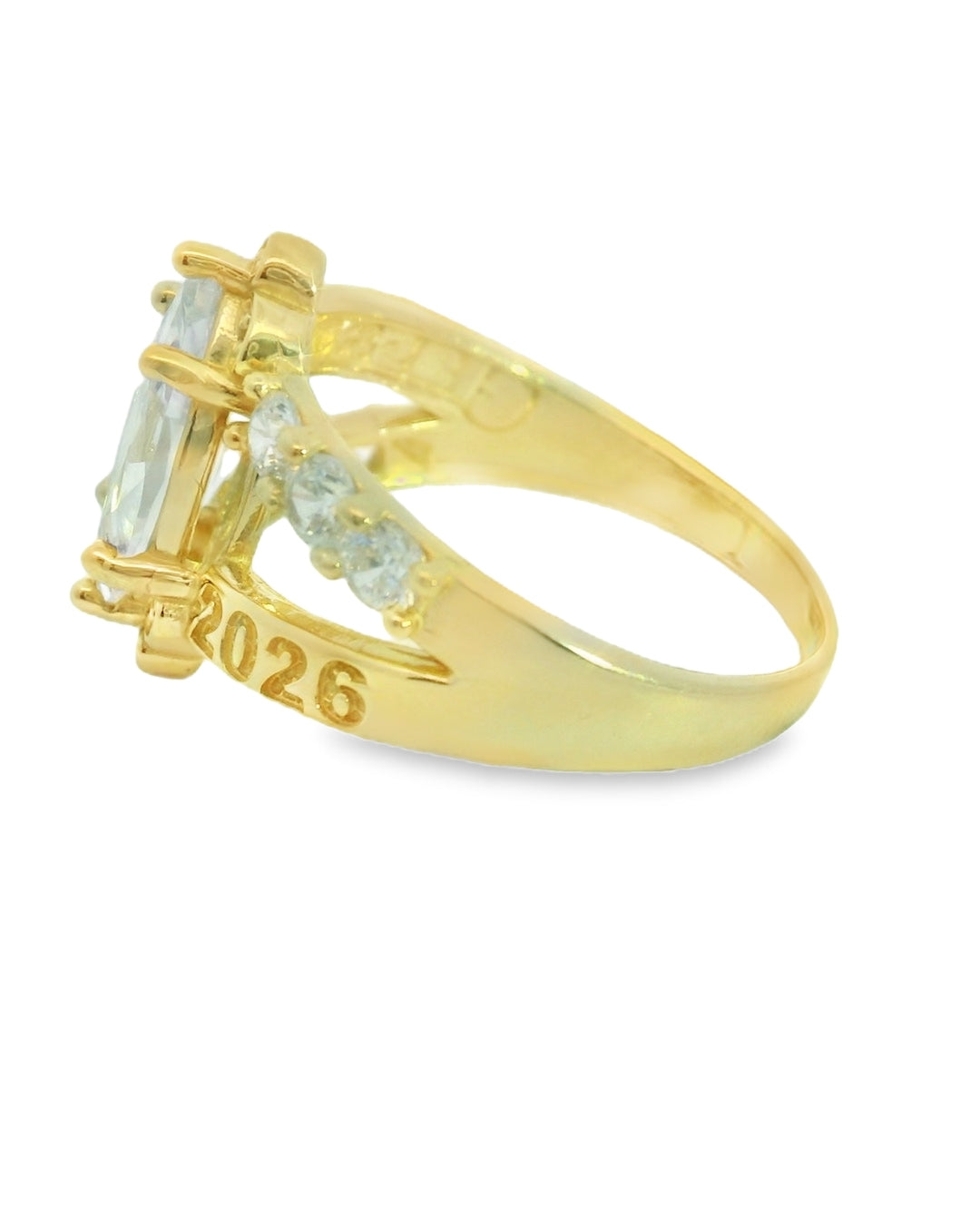 14K YELLOW GOLD SOLID 2026 GRADUATION MARQUISE SIZE 8 1/4 WHITE CZ 4.9G