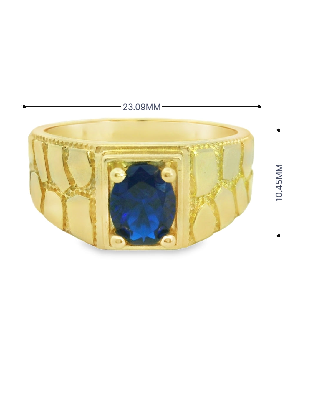 14K YELLOW GOLD NUGGET RING SIZE 10 1/4 BLUE CZ 5.8G 23.09MM WIDTH 10.45MM LENGTH