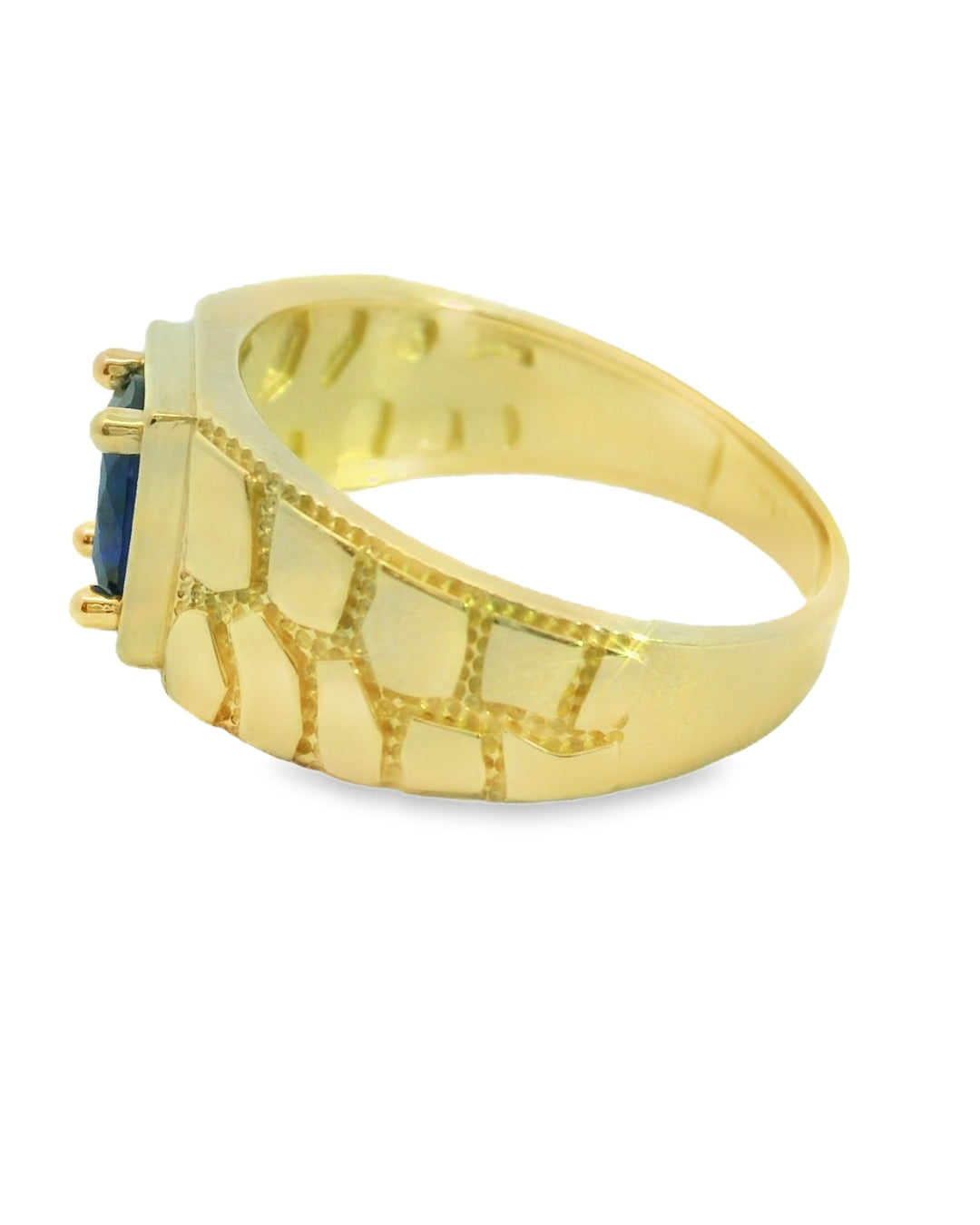 14K YELLOW GOLD NUGGET RING SIZE 10 1/4 BLUE CZ 5.8G 23.09MM WIDTH 10.45MM LENGTH