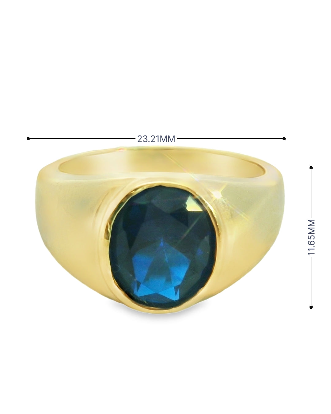 14K YELLOW GOLD SOLID RING SIZE 9 BLUE CZ 6.6G