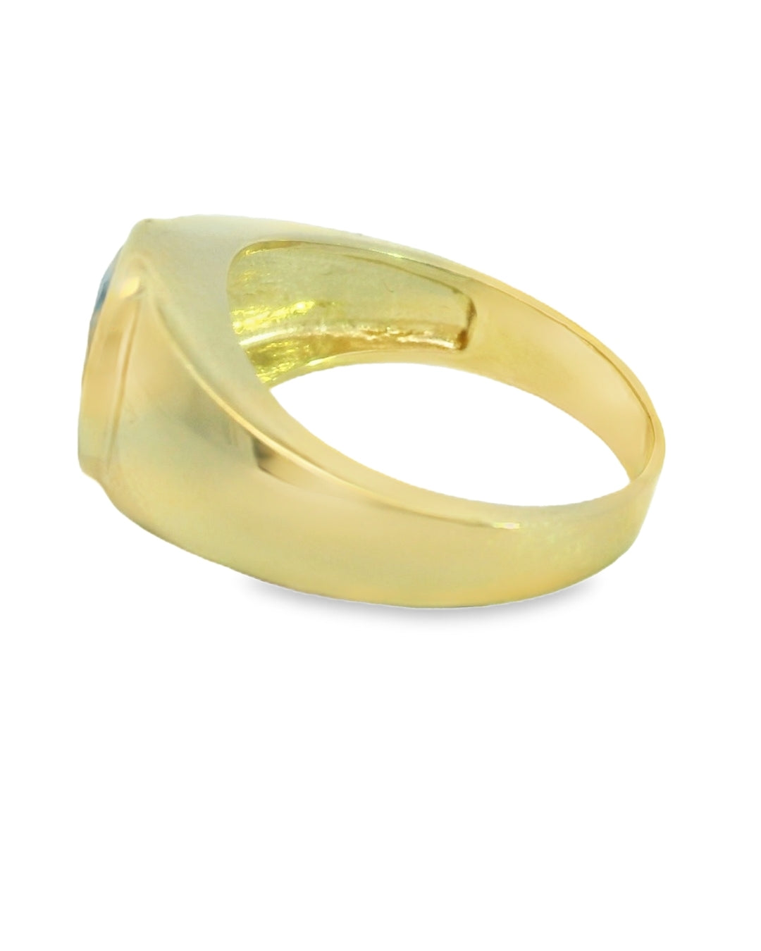 14K YELLOW GOLD SOLID RING SIZE 9 BLUE CZ 6.6G
