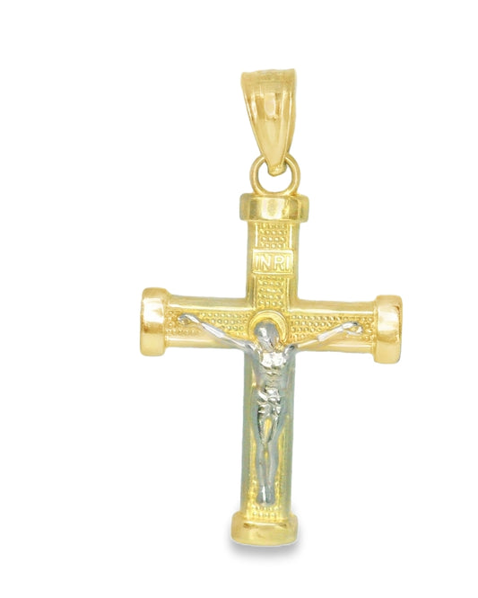 14K TWO TONE GOLD JESUS CHRIST CROSS 16.59MM WIDTH 30.83MM LENGTH 1.4G