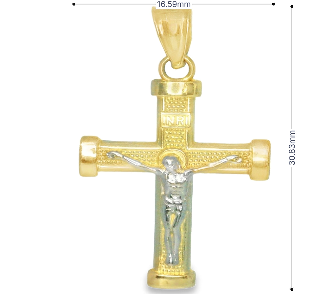 14K TWO TONE GOLD JESUS CHRIST CROSS 16.59MM WIDTH 30.83MM LENGTH 1.4G