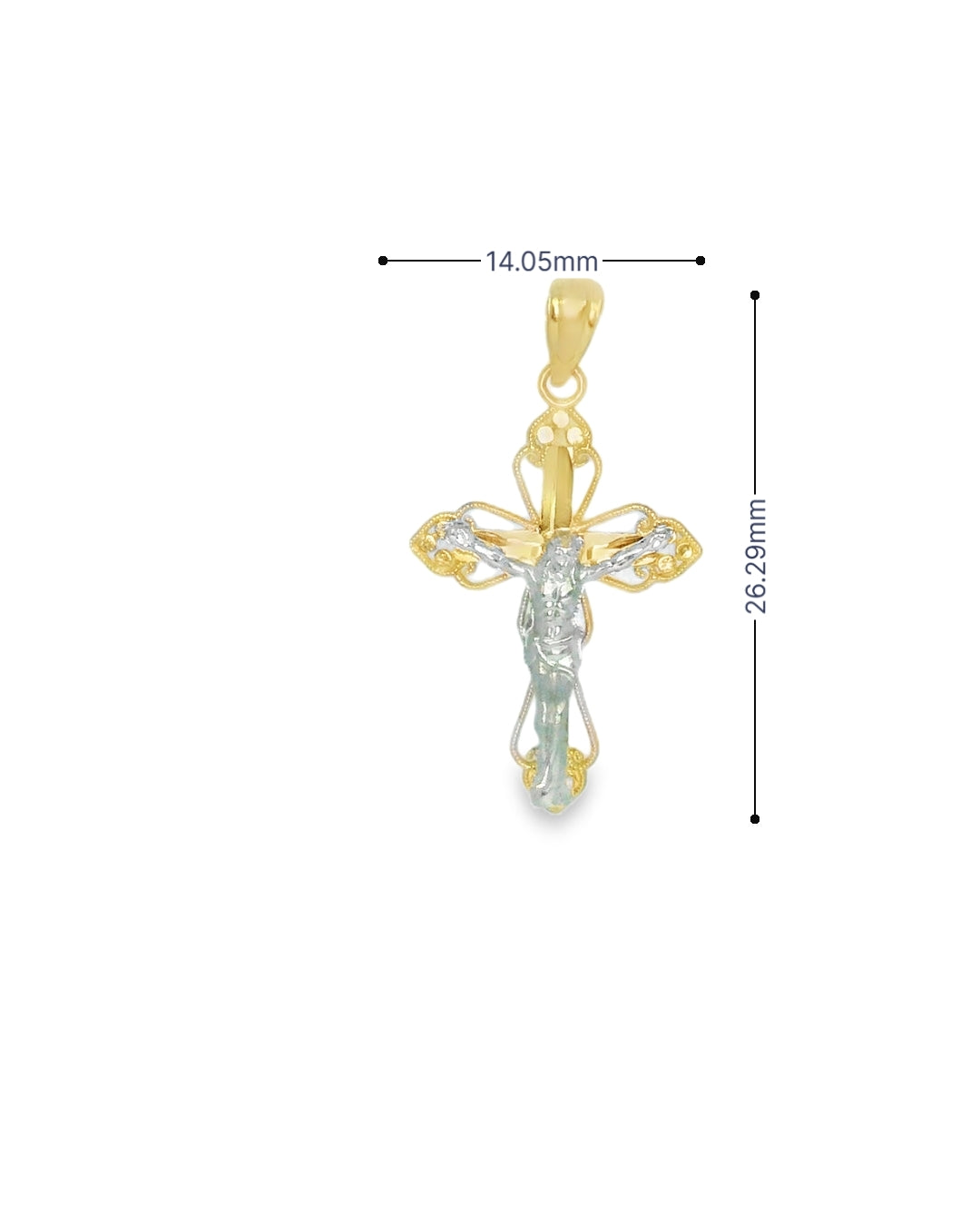14K TWO TONE JESUS CHRIST CROSS 14.05MM WIDTH 26.29MM LENGTH