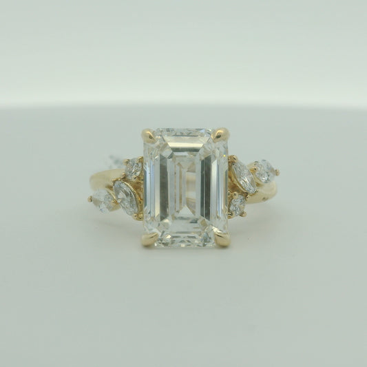 14K YELLOW GOLD EMERALD/MARQUISE/ROUND DIAMOND LAB GROWN 5.50CTW SIZE 7 4.8G