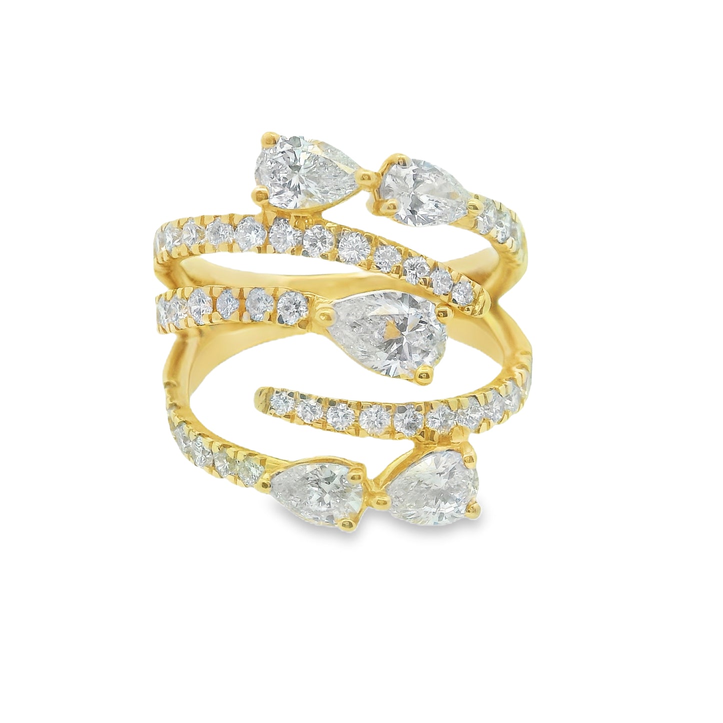 14K YELLOW GOLD ROUND/PEAR DIAMOND LAB GROWN 2.50CTW SIZE 7 6.3G